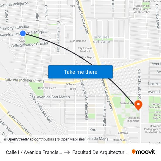 Calle I / Avenida Francisco Mujica to Facultad De Arquitectura Y Diseño map