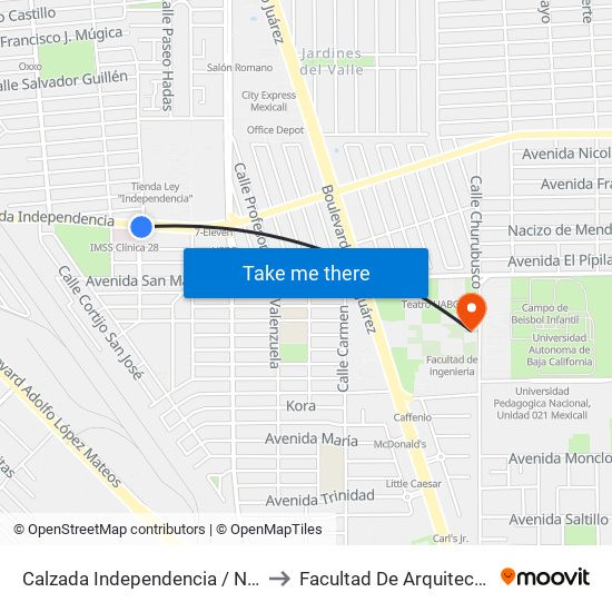Calzada Independencia / Naripeo Cardone to Facultad De Arquitectura Y Diseño map