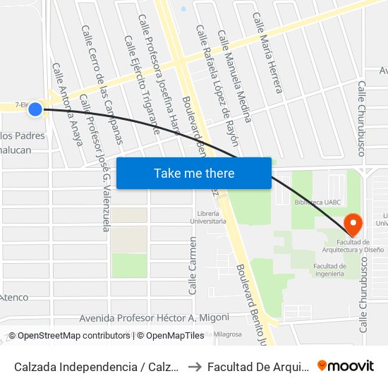 Calzada Independencia / Calzada Francisco Montejano to Facultad De Arquitectura Y Diseño map