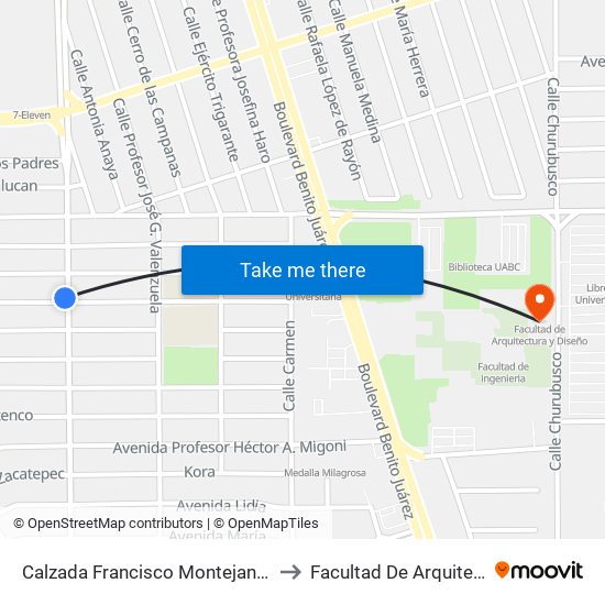 Calzada Francisco Montejano / Jesús Solórzano to Facultad De Arquitectura Y Diseño map