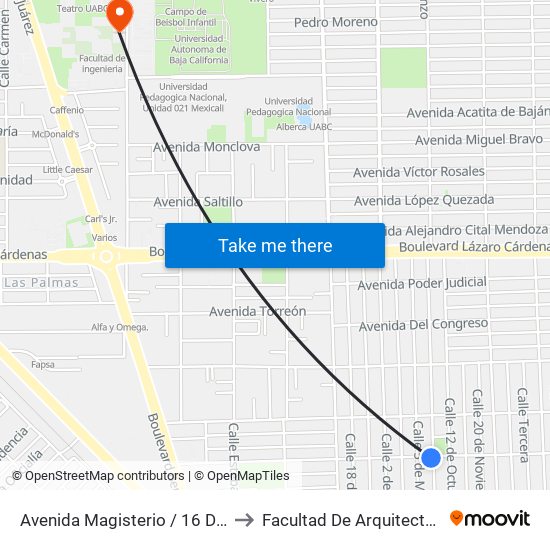 Avenida Magisterio / 16 De Septiembre to Facultad De Arquitectura Y Diseño map