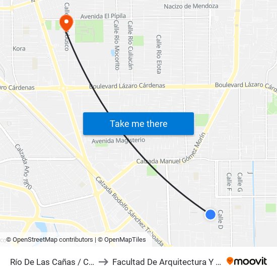 Río De Las Cañas / Calle A to Facultad De Arquitectura Y Diseño map