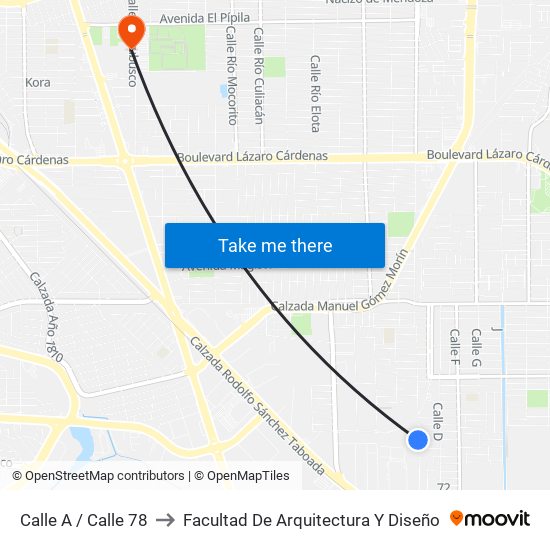 Calle A / Calle 78 to Facultad De Arquitectura Y Diseño map