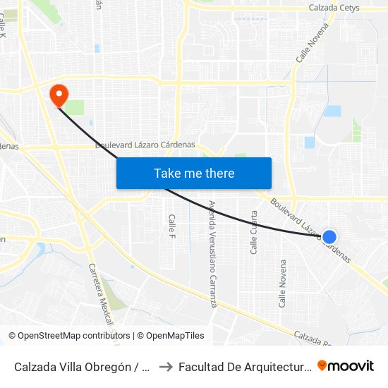 Calzada Villa Obregón / Villa Cortés to Facultad De Arquitectura Y Diseño map