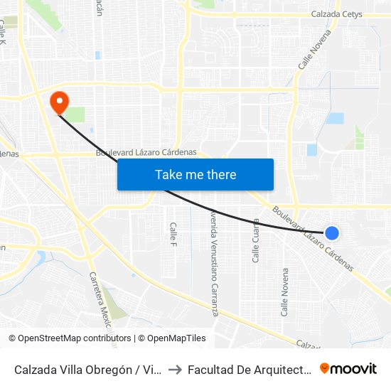 Calzada Villa Obregón / Villa Del Bosque to Facultad De Arquitectura Y Diseño map