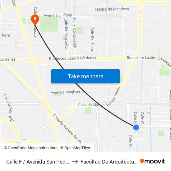 Calle F / Avenida San Pedro Mezquital to Facultad De Arquitectura Y Diseño map