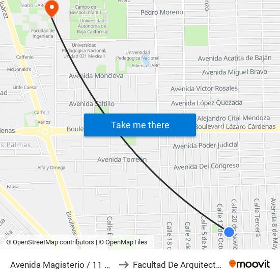 Avenida Magisterio / 11 De Noviembre to Facultad De Arquitectura Y Diseño map