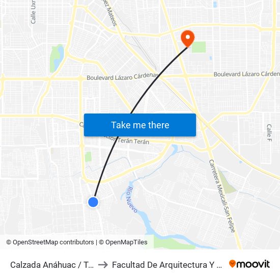 Calzada Anáhuac / Torino to Facultad De Arquitectura Y Diseño map