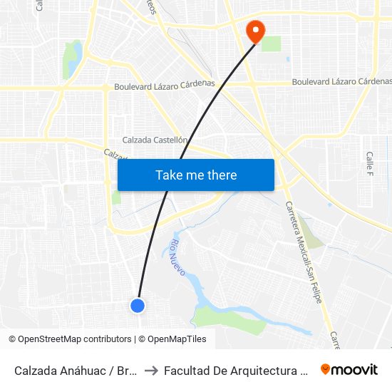 Calzada Anáhuac / Briviesca to Facultad De Arquitectura Y Diseño map