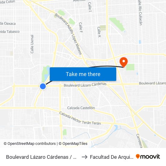 Boulevard Lázaro Cárdenas / Calzada De Los Presidentes to Facultad De Arquitectura Y Diseño map