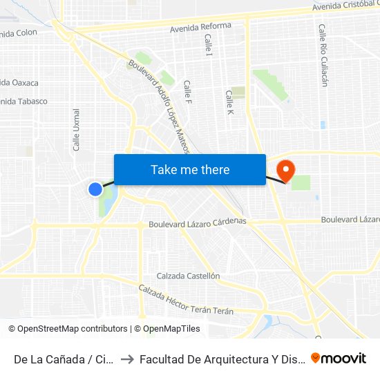 De La Cañada / Cima to Facultad De Arquitectura Y Diseño map