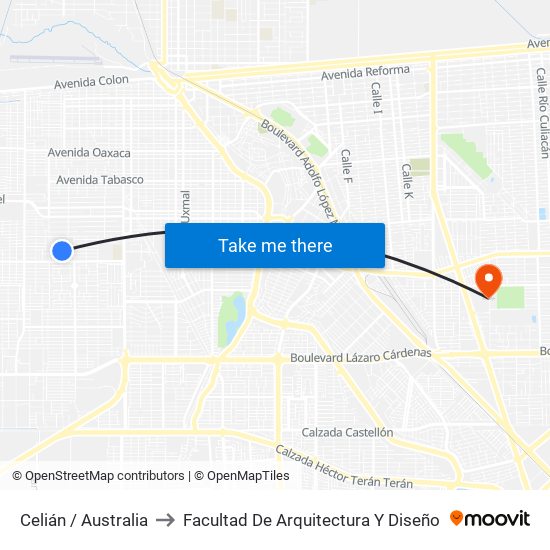 Celián / Australia to Facultad De Arquitectura Y Diseño map