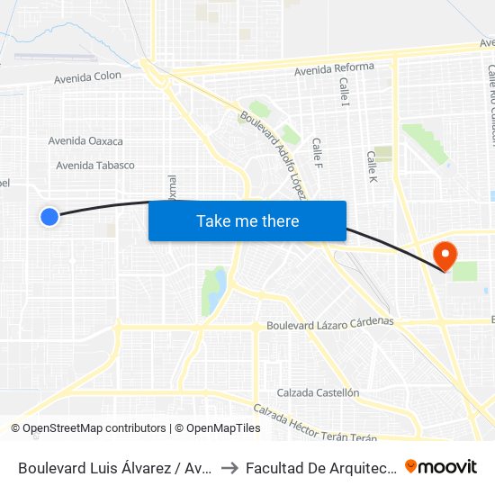 Boulevard Luis Álvarez / Avenida Revolución to Facultad De Arquitectura Y Diseño map
