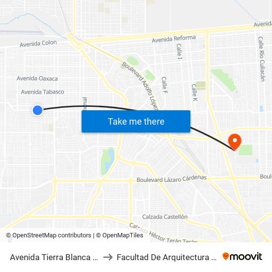 Avenida Tierra Blanca / Rocha to Facultad De Arquitectura Y Diseño map