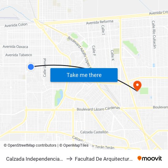 Calzada Independencia / Morelia to Facultad De Arquitectura Y Diseño map
