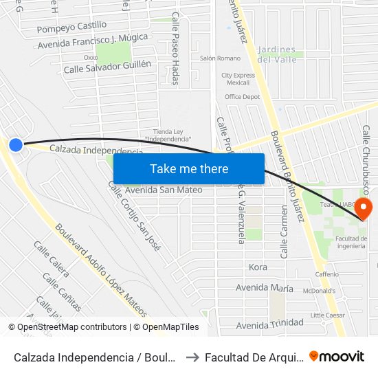Calzada Independencia / Boulevard Adolfo López Mateos to Facultad De Arquitectura Y Diseño map