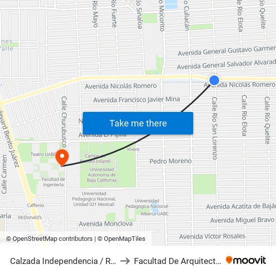 Calzada Independencia / Río San Lorenzo to Facultad De Arquitectura Y Diseño map