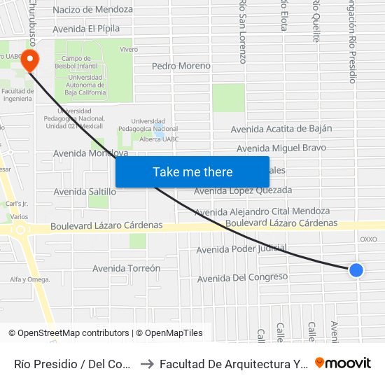 Río Presidio / Del Congreso to Facultad De Arquitectura Y Diseño map