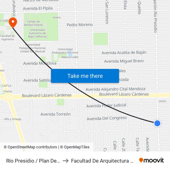 Río Presidio / Plan De Iguala to Facultad De Arquitectura Y Diseño map