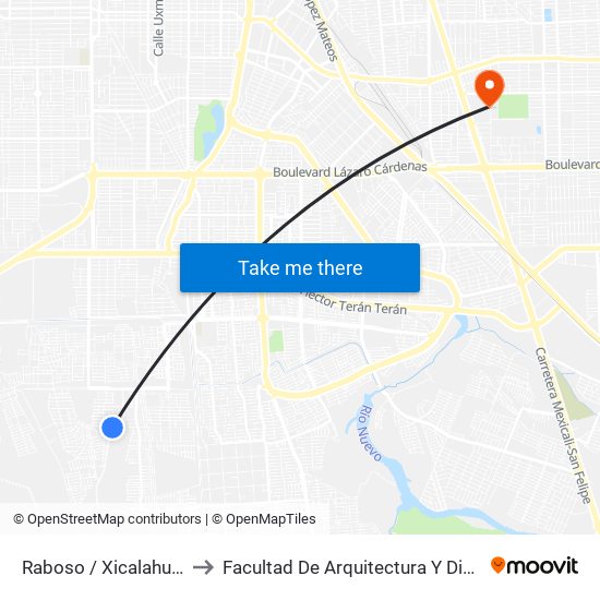 Raboso / Xicalahuata to Facultad De Arquitectura Y Diseño map