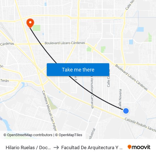 Hilario Ruelas / Doceava to Facultad De Arquitectura Y Diseño map