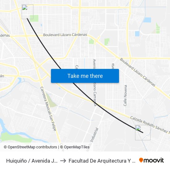 Huiquiño / Avenida Jalpan to Facultad De Arquitectura Y Diseño map
