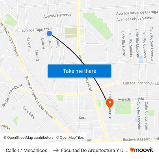 Calle I / Mecánicos Sur to Facultad De Arquitectura Y Diseño map