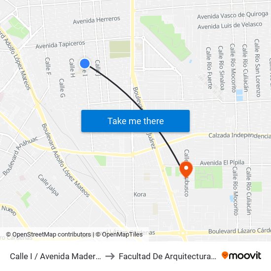 Calle I / Avenida Madereros Sur to Facultad De Arquitectura Y Diseño map