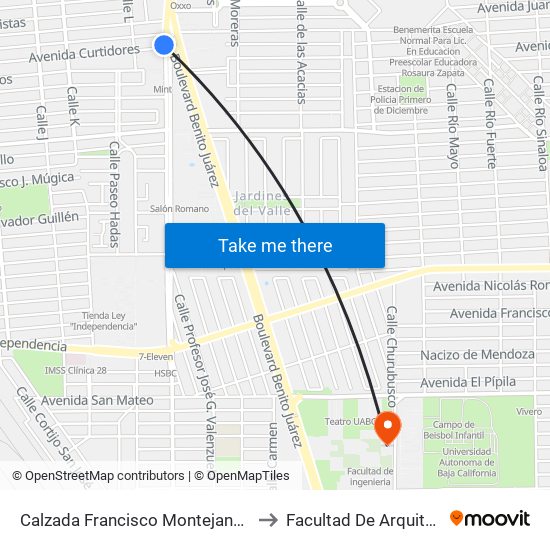 Calzada Francisco Montejano / Avenida Curtidores to Facultad De Arquitectura Y Diseño map