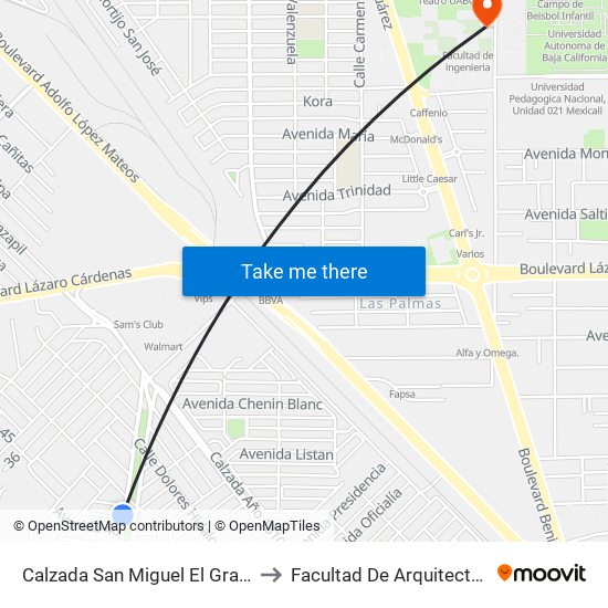 Calzada San Miguel El Grande / Calle 45 to Facultad De Arquitectura Y Diseño map