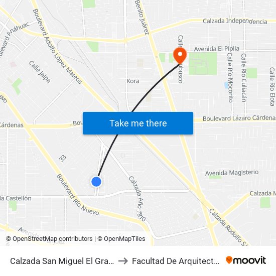 Calzada San Miguel El Grande / Calle 47 to Facultad De Arquitectura Y Diseño map