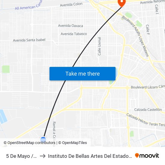 5 De Mayo / Décima to Instituto De Bellas Artes Del Estado De Baja California map