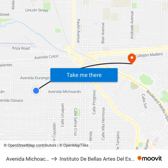 Avenida Michoacán / Mazatlán to Instituto De Bellas Artes Del Estado De Baja California map