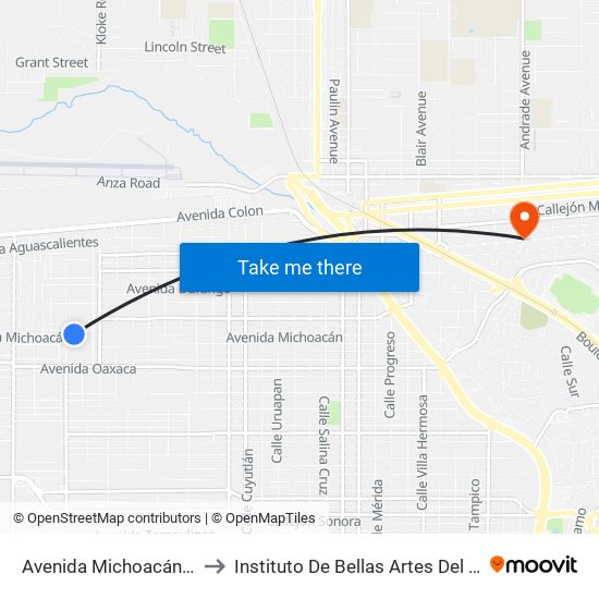 Avenida Michoacán / Bahía San Rafael to Instituto De Bellas Artes Del Estado De Baja California map