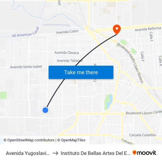 Avenida Yugoslavia / Arqueólogos to Instituto De Bellas Artes Del Estado De Baja California map