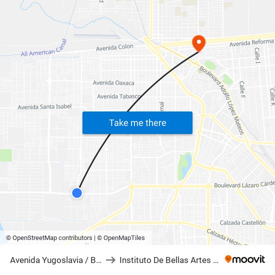 Avenida Yugoslavia / Boulevard Lázaro Cárdenas to Instituto De Bellas Artes Del Estado De Baja California map