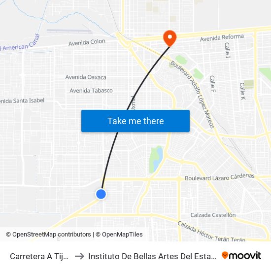 Carretera A Tijuana, 2246 to Instituto De Bellas Artes Del Estado De Baja California map