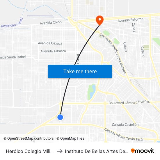 Heróico Colegio Militar / Doroteo Arango to Instituto De Bellas Artes Del Estado De Baja California map