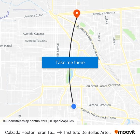Calzada Héctor Terán Terán / Calzada De Los Monarcas to Instituto De Bellas Artes Del Estado De Baja California map