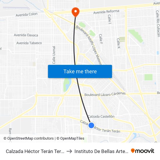 Calzada Héctor Terán Terán / Calzada Lombardo Toledano to Instituto De Bellas Artes Del Estado De Baja California map