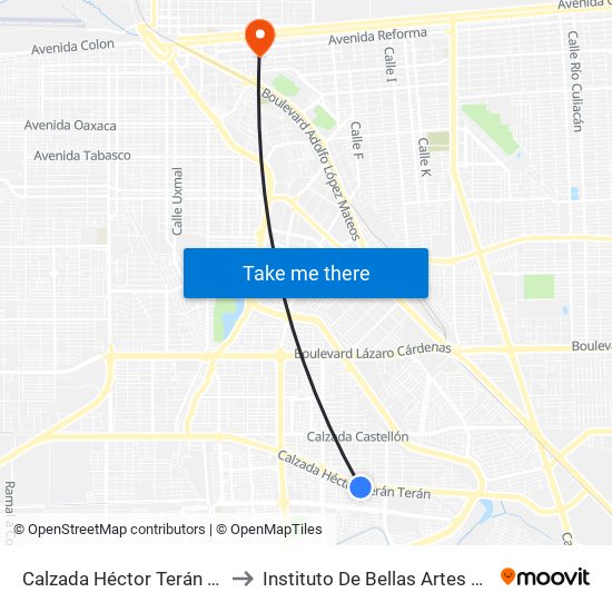 Calzada Héctor Terán Terán / Felipa De Arellano to Instituto De Bellas Artes Del Estado De Baja California map