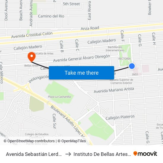 Avenida Sebastián Lerdo De Tejada / Guillermo Prieto to Instituto De Bellas Artes Del Estado De Baja California map