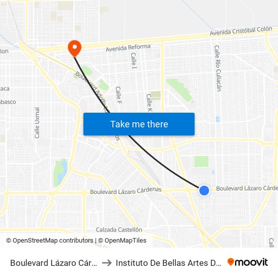 Boulevard Lázaro Cárdenas / Esteban Cantú to Instituto De Bellas Artes Del Estado De Baja California map