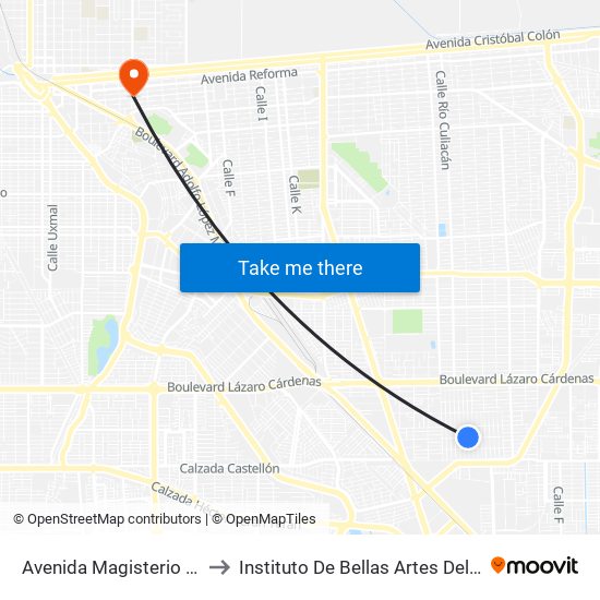 Avenida Magisterio / 16 De Septiembre to Instituto De Bellas Artes Del Estado De Baja California map