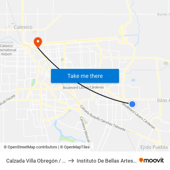 Calzada Villa Obregón / Villa De Moctezuma Poniente to Instituto De Bellas Artes Del Estado De Baja California map