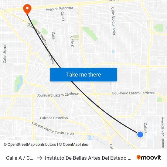 Calle A / Calle 81 to Instituto De Bellas Artes Del Estado De Baja California map