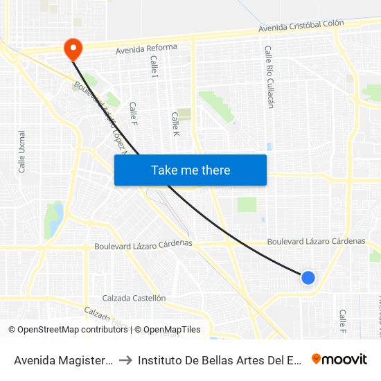 Avenida Magisterio / 8 De Mayo to Instituto De Bellas Artes Del Estado De Baja California map