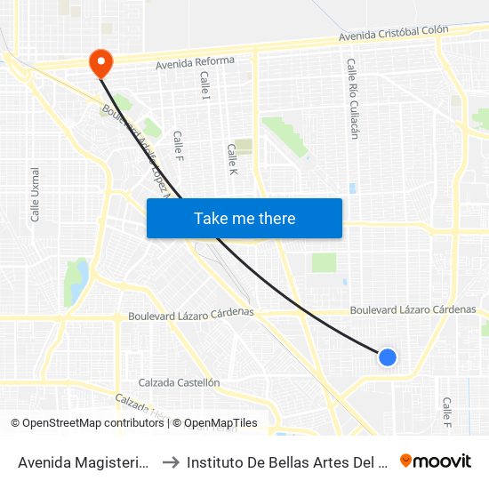 Avenida Magisterio / 24 De Octubre to Instituto De Bellas Artes Del Estado De Baja California map