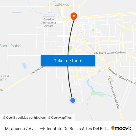 Mirabueno / Avenida Grañen to Instituto De Bellas Artes Del Estado De Baja California map