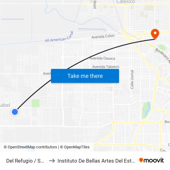 Del Refugio / Santa Dolores to Instituto De Bellas Artes Del Estado De Baja California map